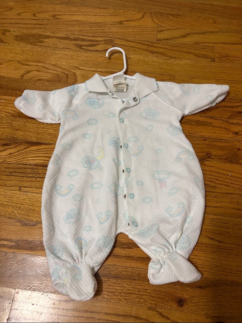 White & Pale Blue Snap-Front Footed One-Piece for Kids